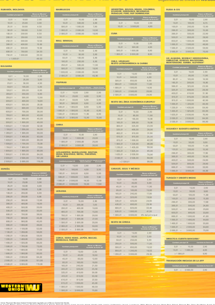 enviar dinero por western union requisitos y tarifas